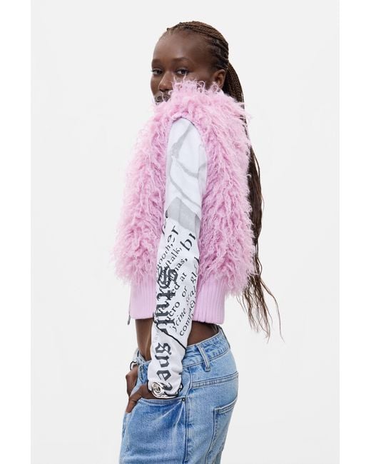 Desigual Red Synthetic Fur Jacket, Polyester