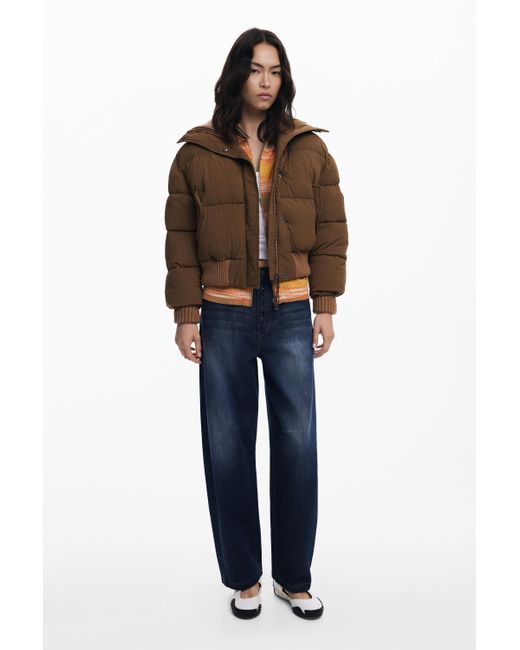 Desigual Brown Padded Bomber Jacket