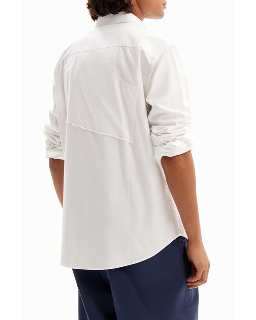 Desigual White Patchwork Poplin Shirt, Cotton for men
