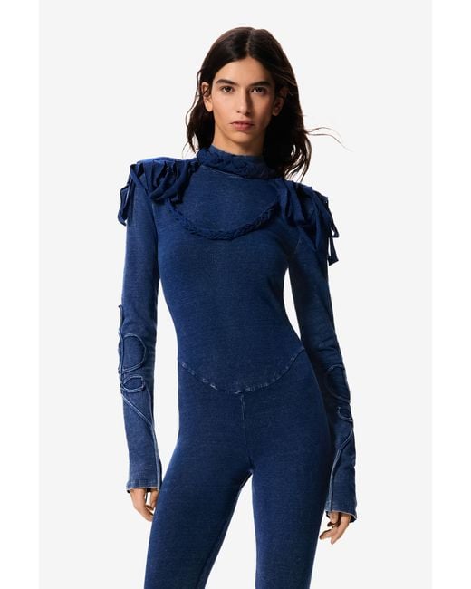 Desigual Blue Long Knit Trousers Masha Popova, Cotton