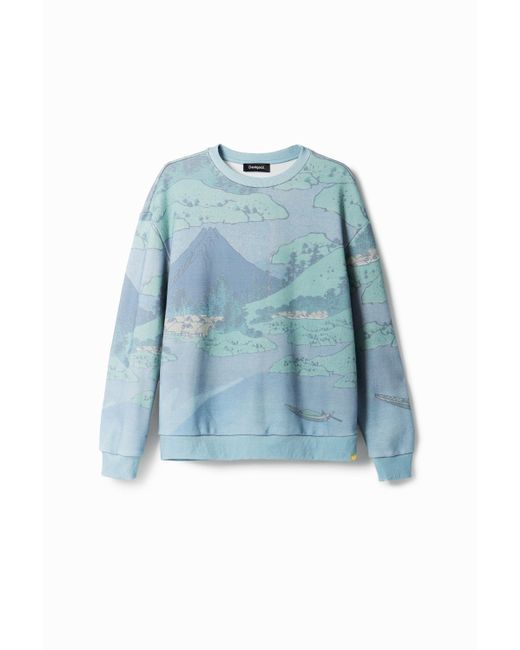 Desigual Blue Japanese Landscape Sweatshirt for men