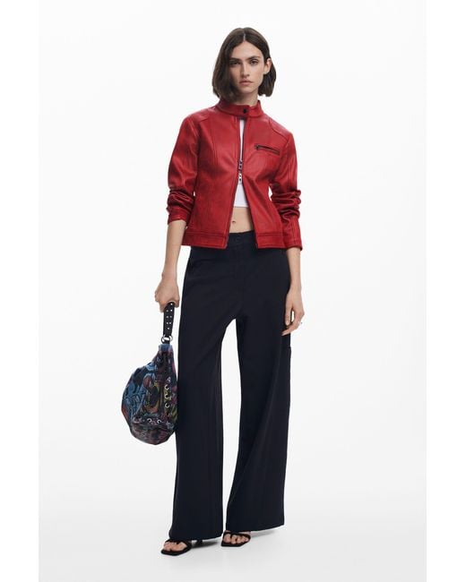 Desigual Red Mandarin Collar Jacket, Polyester