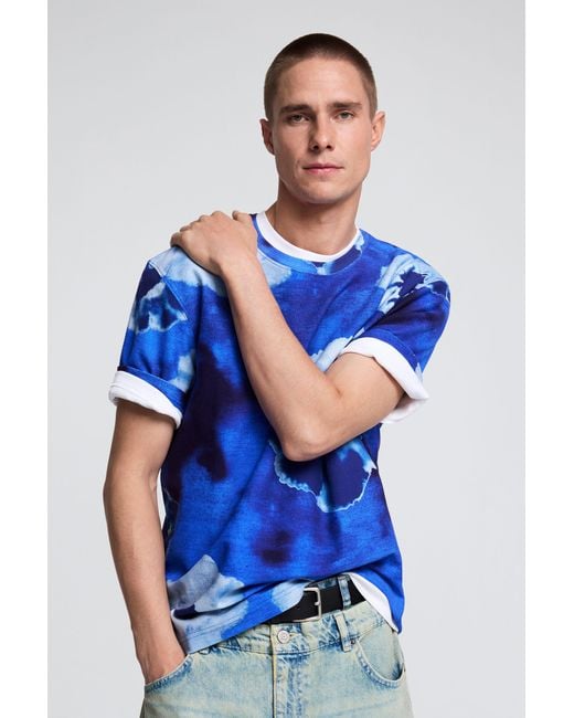 Desigual Blue Tie-Dye Flower T-Shirt, Cotton for men