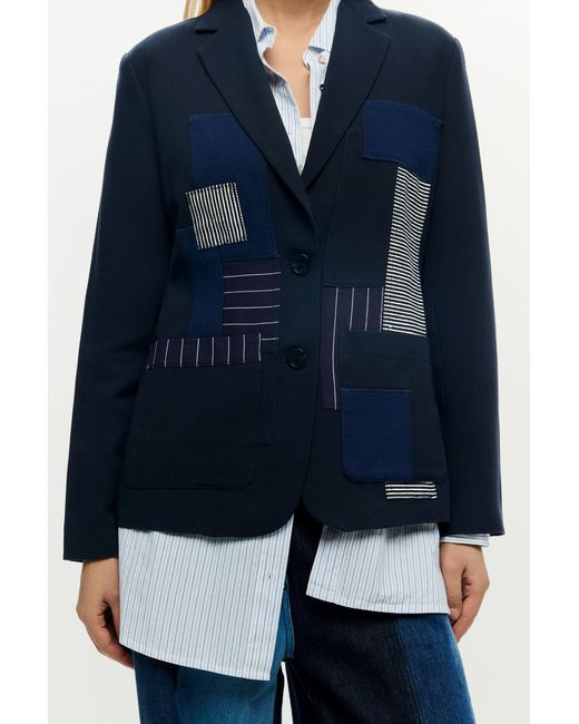Desigual Blue Patchwork Blazer, Viscose