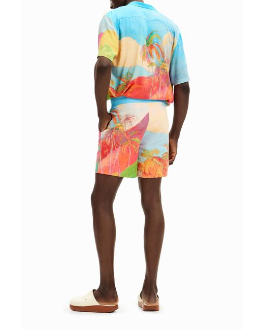 Desigual Blue Tropical Island Swimsuit, Polyester for men