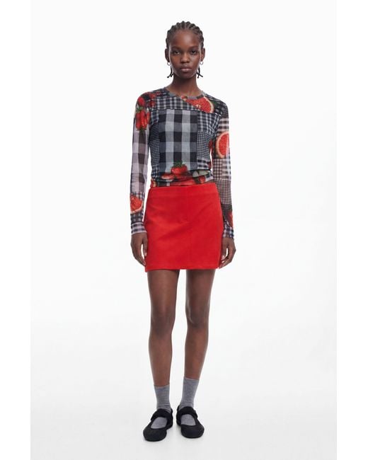 Desigual Red Suede Mini Skirt, Polyester