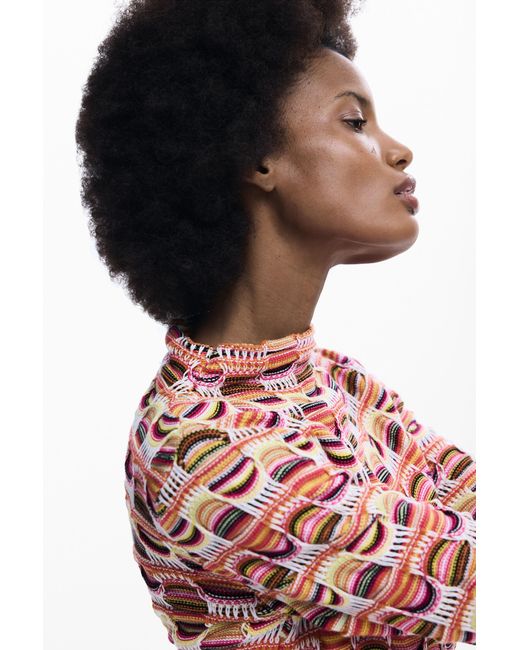 Desigual Red Colorful Knit Sweater