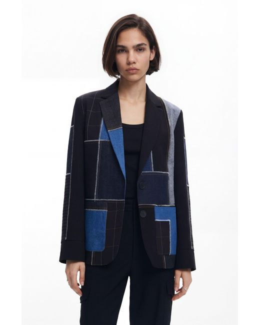 Blazer Patchwork Combinada, Negro Desigual de color Blue