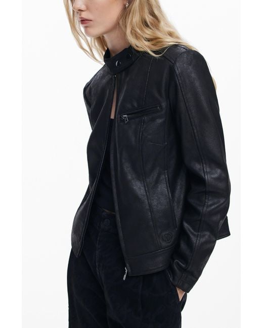 Desigual Blue Regular Biker Jacket, Polyester