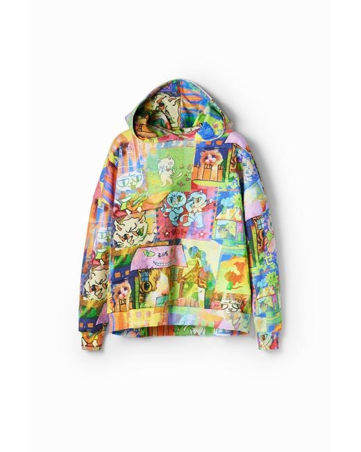 Desigual Multicolor María Escoté Oversize Cat Hoodie, Cotton