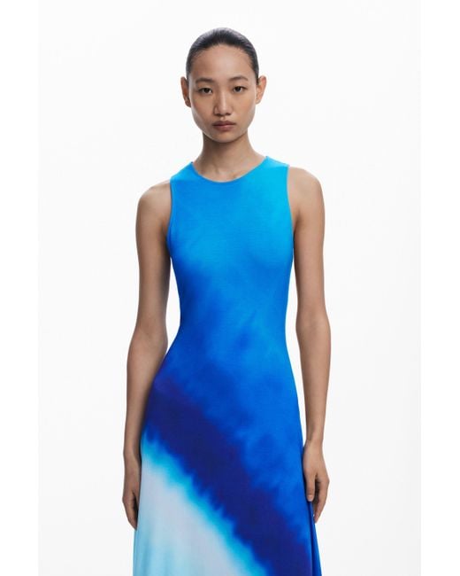 blue tie dye ruched dress Blue Tie Dye Ruched Side Ribbed T-shirt Dress