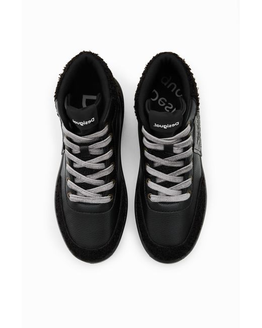 Desigual Black Faux-Sheepskin High-Top Sneakers