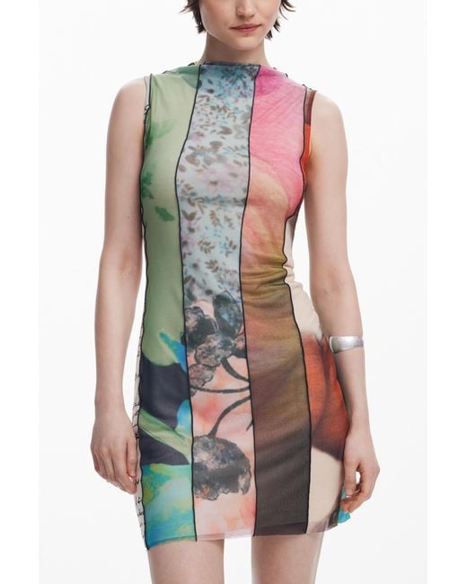 Desigual White Panel Mini Dress, Polyester