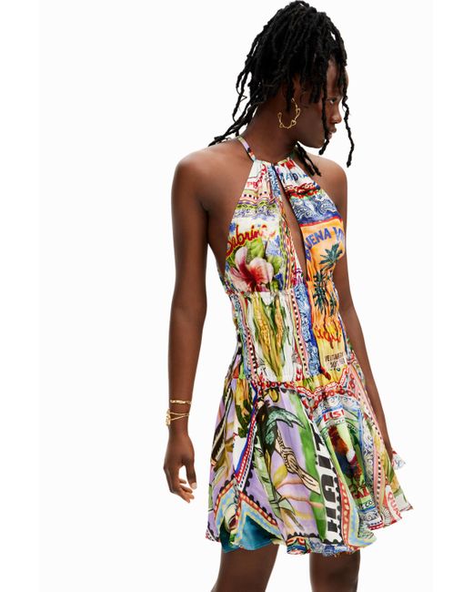 Desigual Multicolor Stella Jean Arty Postcard Short Dress