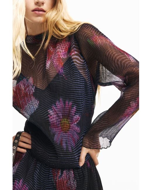 Desigual Blue Short Pixelated Tulle Dress, Polyester