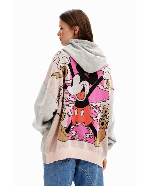 Desigual Pink Oversize Jacquard Mickey Mouse Hoodie