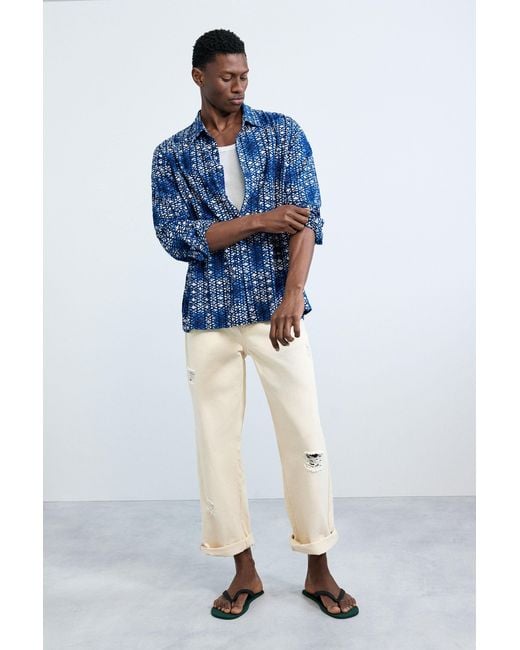 Desigual Blue Geometric Print Shirt for men
