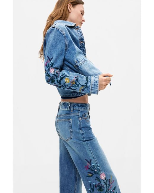 Desigual Blue Flower Jeans, Cotton