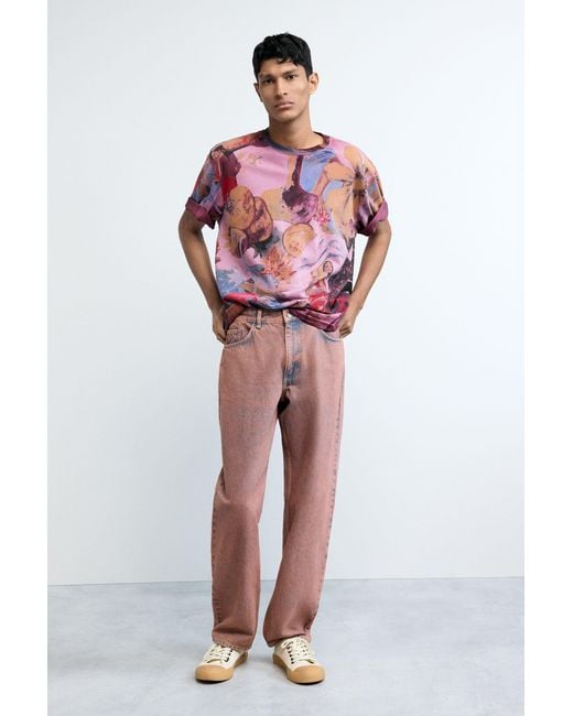 Desigual Pink Floral Printed T-Shirt, Cotton for men