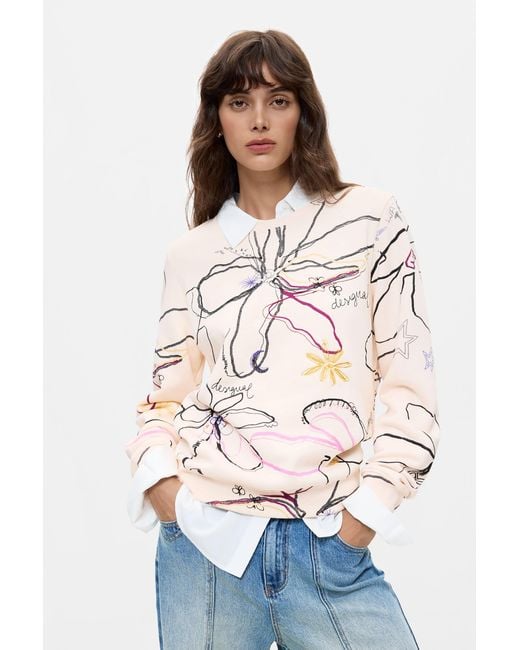 Desigual Natural Floral Print Sweatshirt 100% Cotton, Cotton