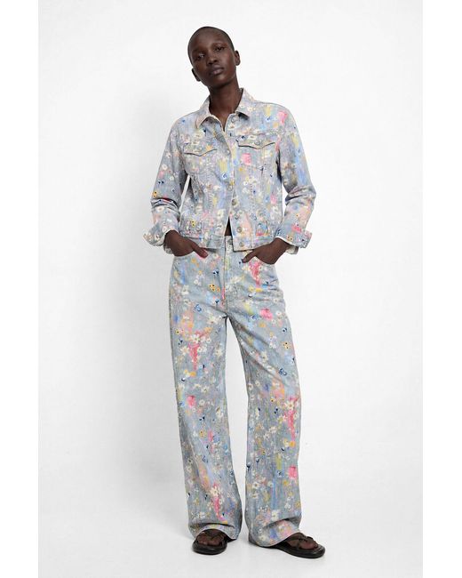 Desigual Blue Printed Denim Jacket, Cotton