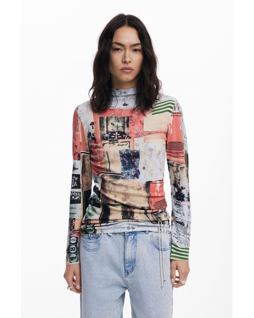 Desigual Red Fine Postcard Sweater