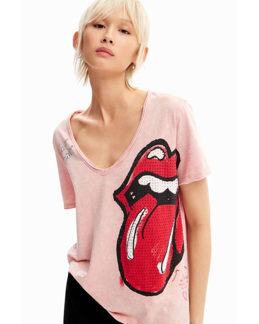 Desigual Red Rhinestone The Rolling Stones T-shirt