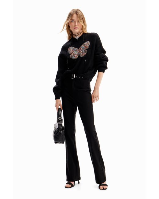 Desigual Black Chunky Knit Butterfly Pullover
