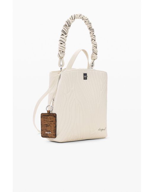 Desigual White Small Backpack With Engravings, Polyurethane