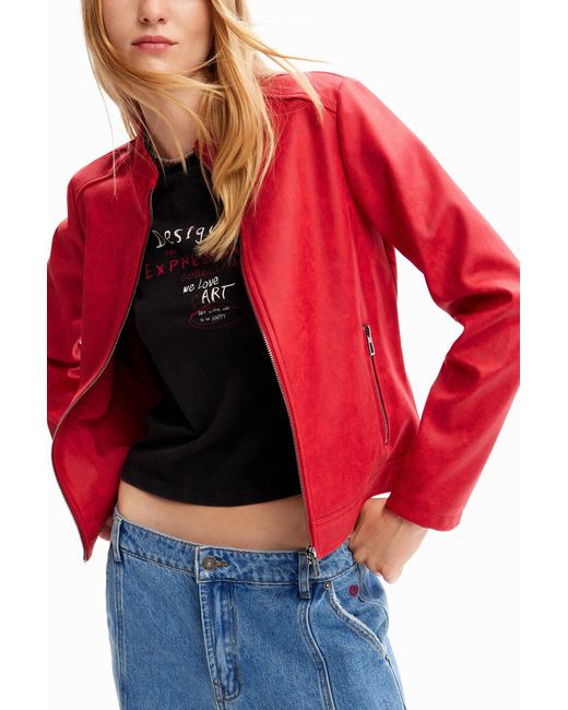 Desigual Red Slim Biker Jacket, Polyester