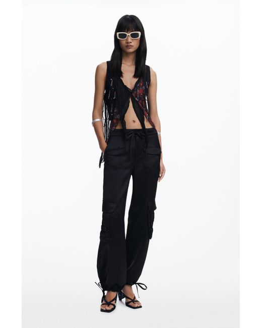 Desigual Black Satinhose Mit Cargo-Taschen