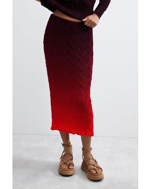 Desigual Red Gradient Midi Skirt, Polyester