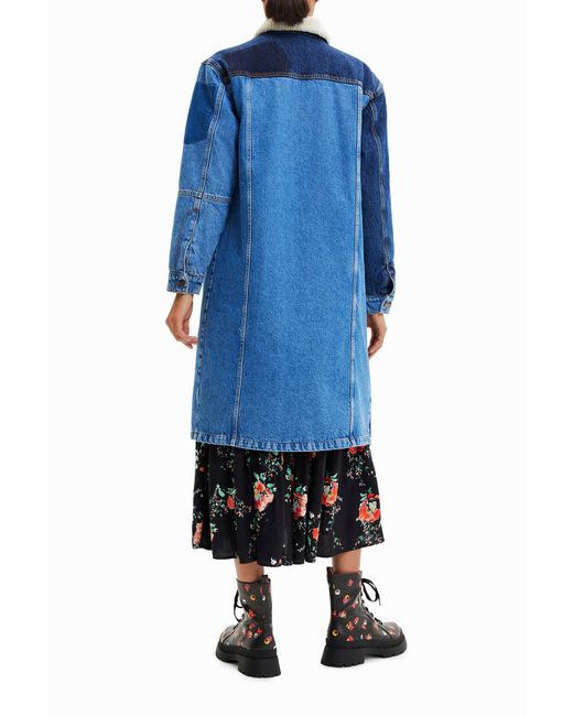 Desigual Blue Long Padded Denim Jacket, Cotton