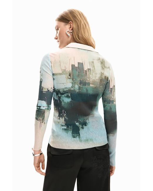 Desigual Blue Buttoned Texture T-Shirt, Polyester