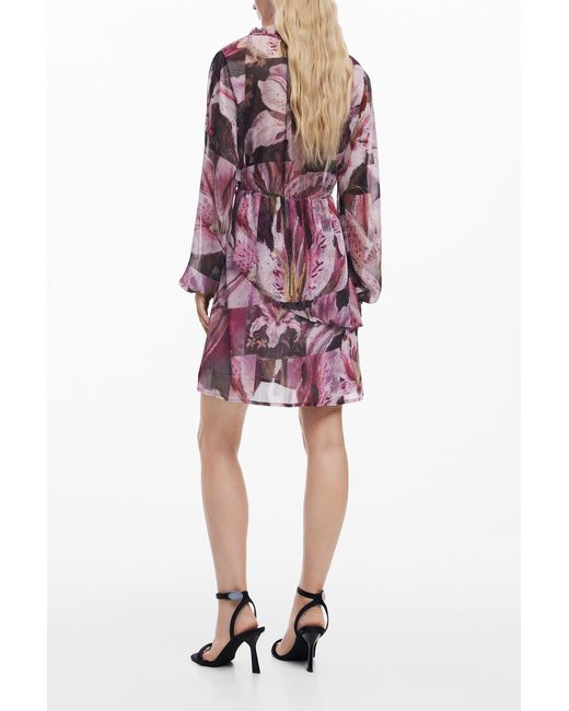 Desigual Red Flowy Orchid Dress, Polyester