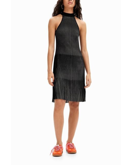 Desigual Black Short Ribbed Dress