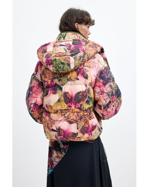 Desigual Red Padded Coat Hood M. C. Lacroix, Polyamide