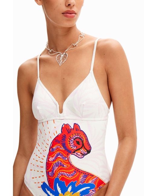 Desigual Red Strappy Cat Swimsuit