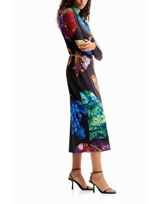 Desigual Blue Slim Mineral Midi Dress