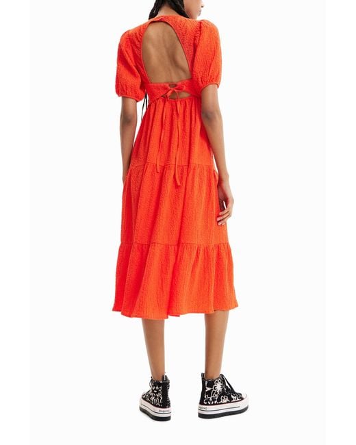 Desigual Red Back Neckline Midi Dress