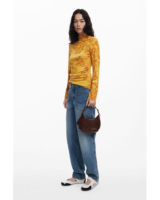 Desigual Brown Shiny Mini Floral Bag, Polyurethane