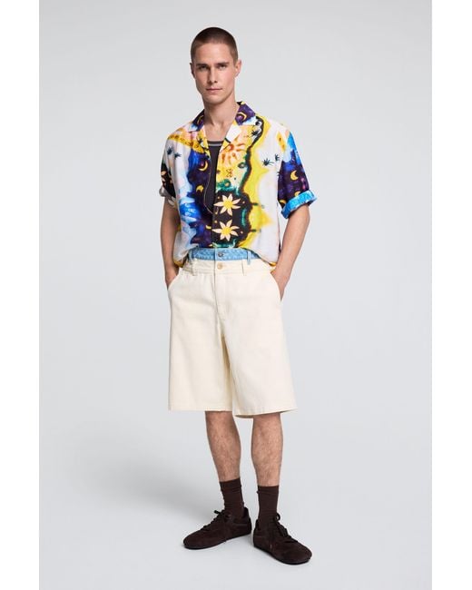 Bermuda Híbrida, Hombre, Algodon, Blanco Desigual de hombre de color Natural
