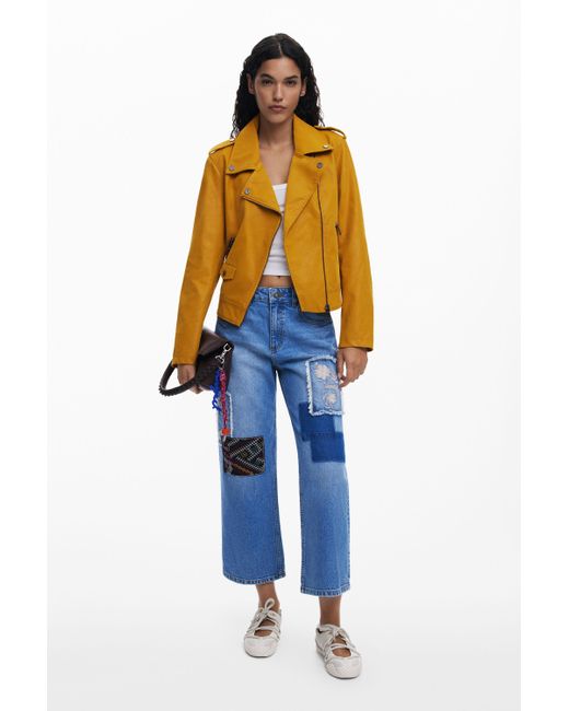 Desigual Blue Cropped Jeans With Patches