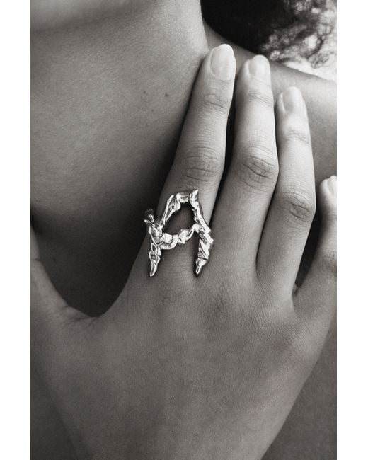 Desigual Black Zalio Plated Letter A Ring