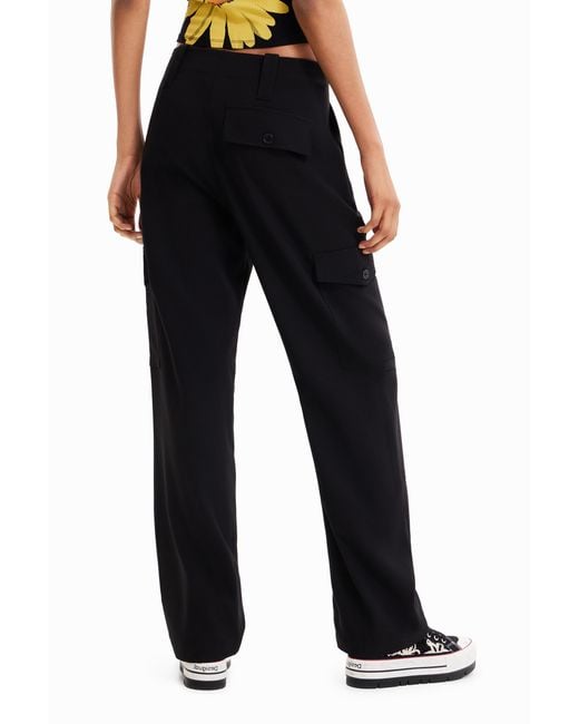 Desigual Black Flowy Cargo Trousers