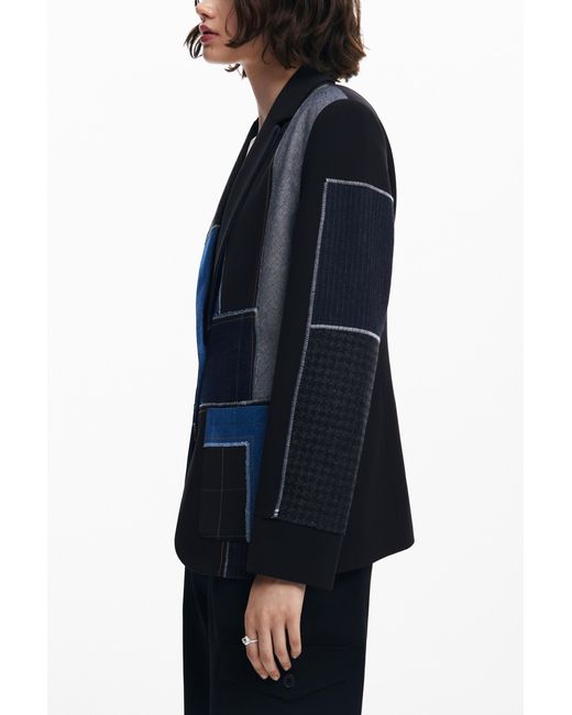 Desigual Blue Combined Patchwork Blazer