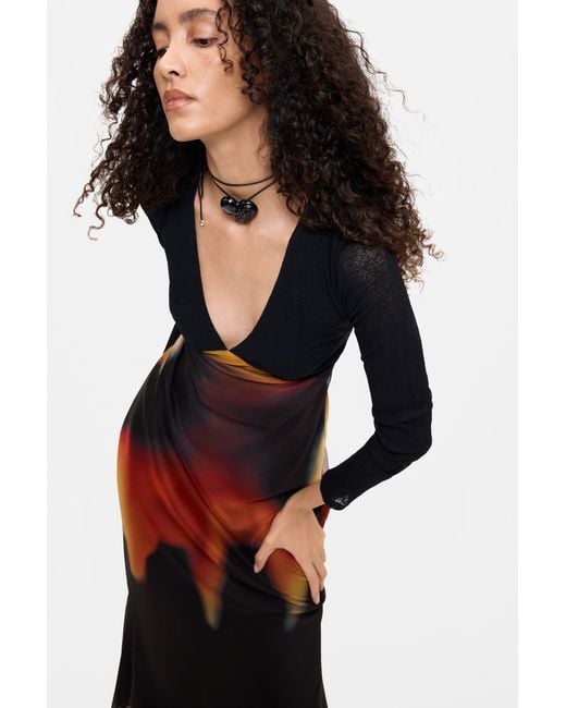 Desigual Black Long-Sleeve Midi Dress, Polyester