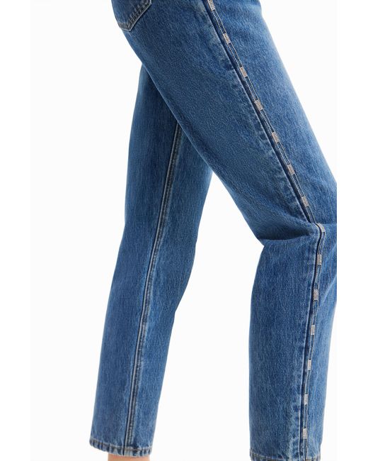 Desigual Blue Rhinestone Mom Jeans, Cotton
