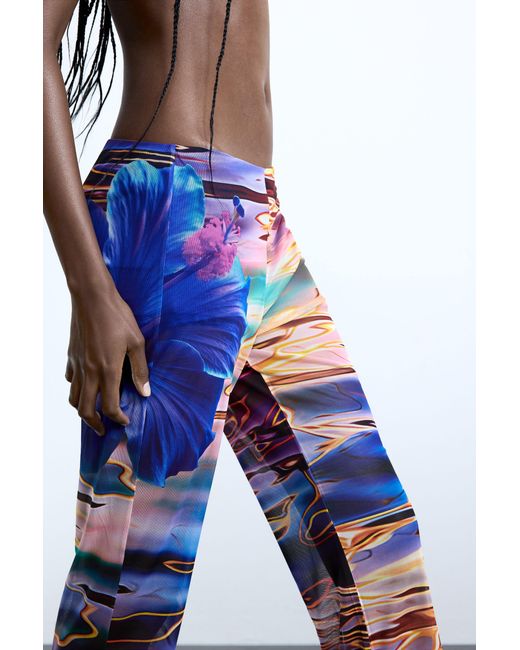 Desigual Blue Fluid Water Print Trousers, Polyester