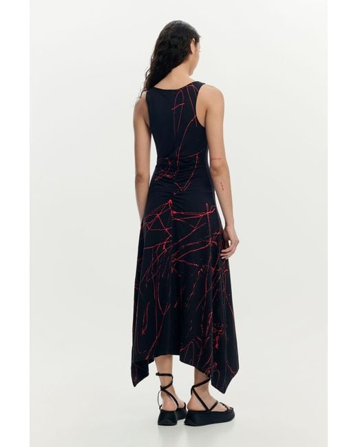 Desigual Blue Asymmetric Sleeveless Dress, Cotton